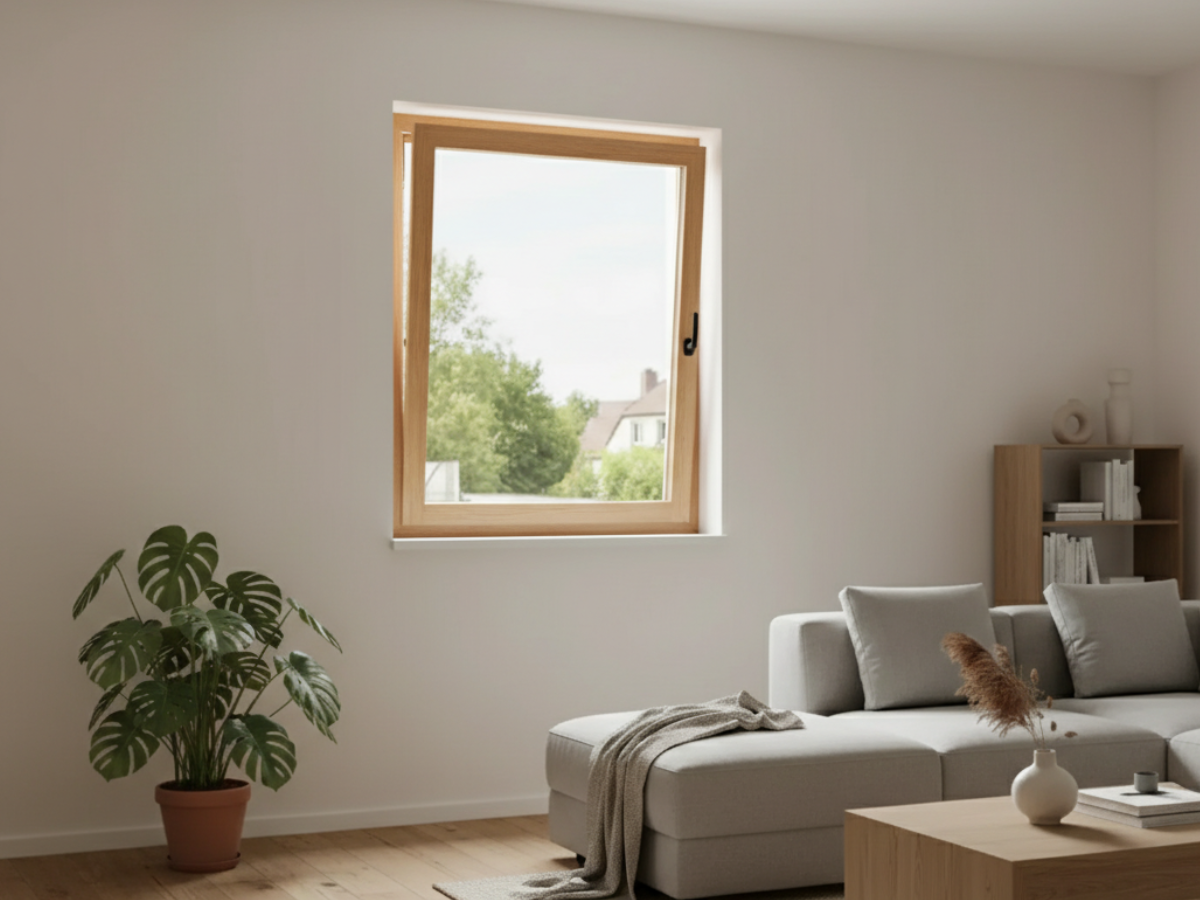 Holz-Kippfenster im wohnzimmer