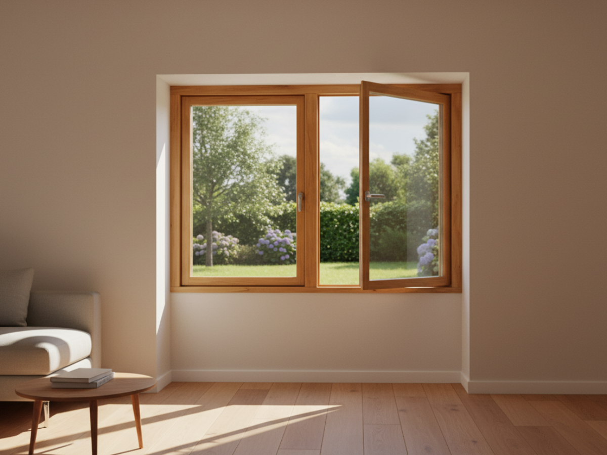 Holz-Dreh-Kipp-Stulpfenster – nach innen öffnend im wohzimmer