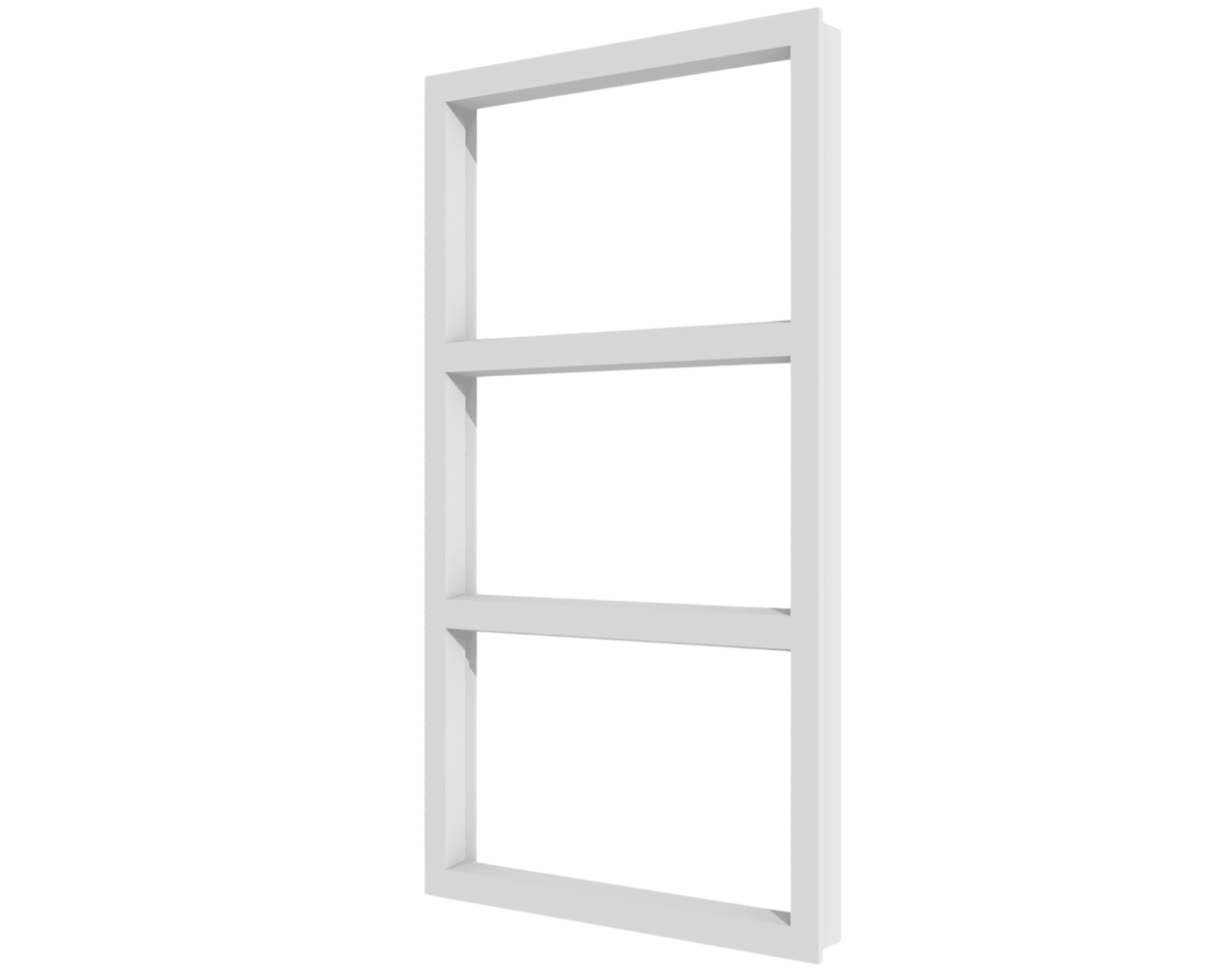 Kunststofffenster weiß aus Kunststoff mit drei horizontalen Sprossen, offener Rahmen ohne Glas